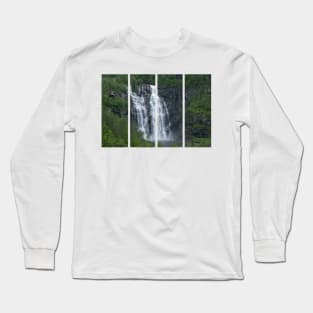 Wonderful landscapes in Norway. Hordaland. Beautiful scenery of Skjervsfossen waterfall from the Storelvi river on the Hardanger scenic route. Mountains, trees in background. Rainy day Long Sleeve T-Shirt